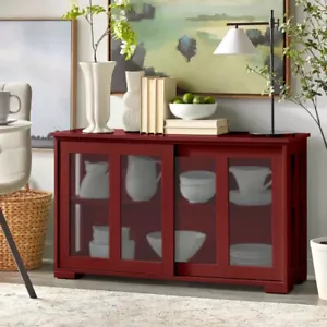 Red Wooden Storage Cabinet Stackable Utility China Curio Table Sliding Doors - Picture 1 of 2