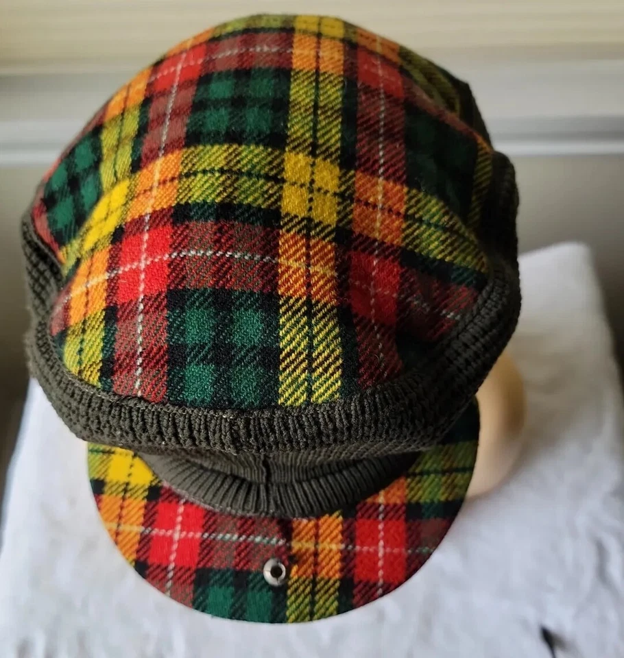 Vintage 1960s Autofit Newsboy Cap Cabbie Hat Plaid Made In Scotland Stretch S - Image 1 of 4