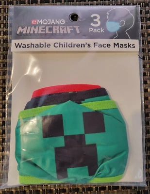 Minecraft Washable Polyester Kid's Children's Face Masks 3 Pack NEW - Image 1 of 4