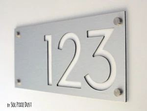 Modern House Numbers, Alucobond with White Acrylic - Door Number - Sign Plaque - Picture 1 of 7