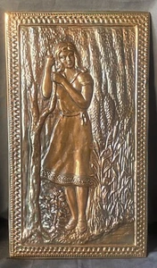 "De colección Cobre Repousse 3D En relieve Placa de Pared Decoración Artística Dama Niña 6,5"" x 11" - Imagen 1 de 6