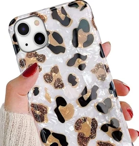 For iPhone 14 / 14 Pro Max - Hard TPU Rubber Case Cover Sparkle Leopard Cheetah - Picture 1 of 6