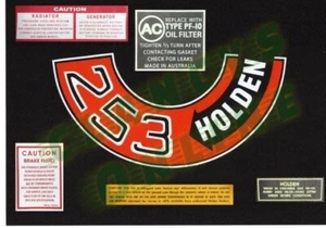 Holden HT-HG 253 engine bay decal set. - Picture 1 of 1