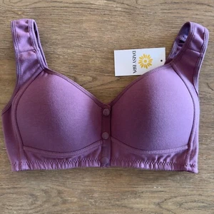 Daisy Bra For Seniors-3 Snap Front Closure-Padded Front-Wide Strap-Size M-Plum - Picture 1 of 9