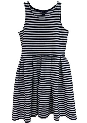 Polo Ralph Lauren 连衣裙女孩 L 海军蓝/白色条纹打褶套衫弹力版型 — 第 1/4 张图片