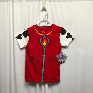 Paw Patrol Boys Red White Firefighter Shirt Size 7 Cotton Short Sleeve NEW - Picture 1 of 8