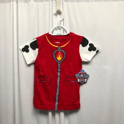 Paw Patrol Boys Red White Firefighter Shirt Size 7 Cotton Short Sleeve NEW - Image 1 of 4