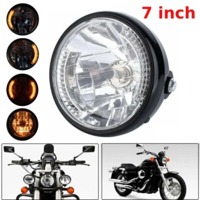 7" Motorcycle Motorbike Round Headlight LED Turn Signal Front Light Headlamp 12V Foto 1 de 4