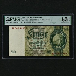 1933 Germany Reichsbanknote 50 Reichsmark Pick#182b PMG 65 EPQ Gem UNC - Picture 1 of 4