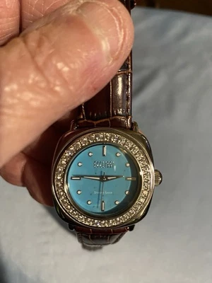 Ecclissi Women’s Sterling Silver Watch Rhinestone Trimming Turquoise Face - Image 1 of 4