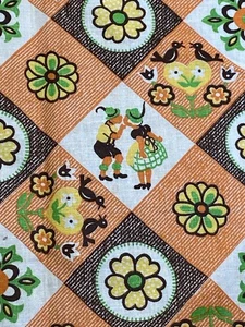 Vtg Dutch Floral Patchwork Fabric Remnant Orange 35 By 34” - Picture 1 of 4