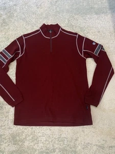 KUHL TEAM 1/4 ZIP LARGE PULLOVER 100% MERINO WOOL SWEATER KNIT RED THUMBHOLE - Picture 1 of 12