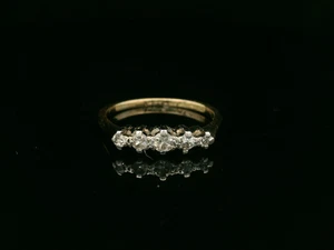Antique 18ct Yellow Gold 5 Stone Diamond Ring - Size M 1/2 - Picture 1 of 12