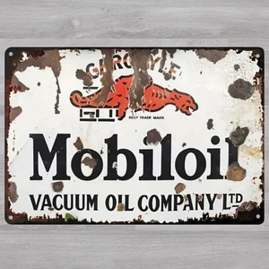 Mobiloil Motoröl 8 x 12 Neuheit Blechschild eingeschweißt Neu! - Bild 1 von 2