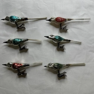 6 adornos navideños vintage con clip de vidrio de mercurio para pájaros cola hilada Foto 1 de 4