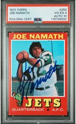 1971 Topps Joe Namath Signed Football Card #250 PSA 4 DNA Certified Auto 10 HOF - Image 1 of 3