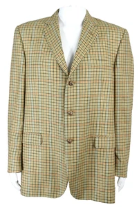 BURBERRY Yellow Green & Multi Check Linen-Wool Tweed Men's Suit Jacket 44 - Picture 1 of 6