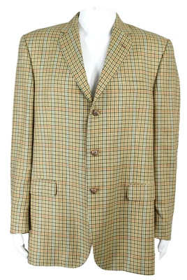 BURBERRY желтый зеленый и мульти проверить льняной шерсти Твидовый мужской костюм куртка 44 - Изображение 1 из 4