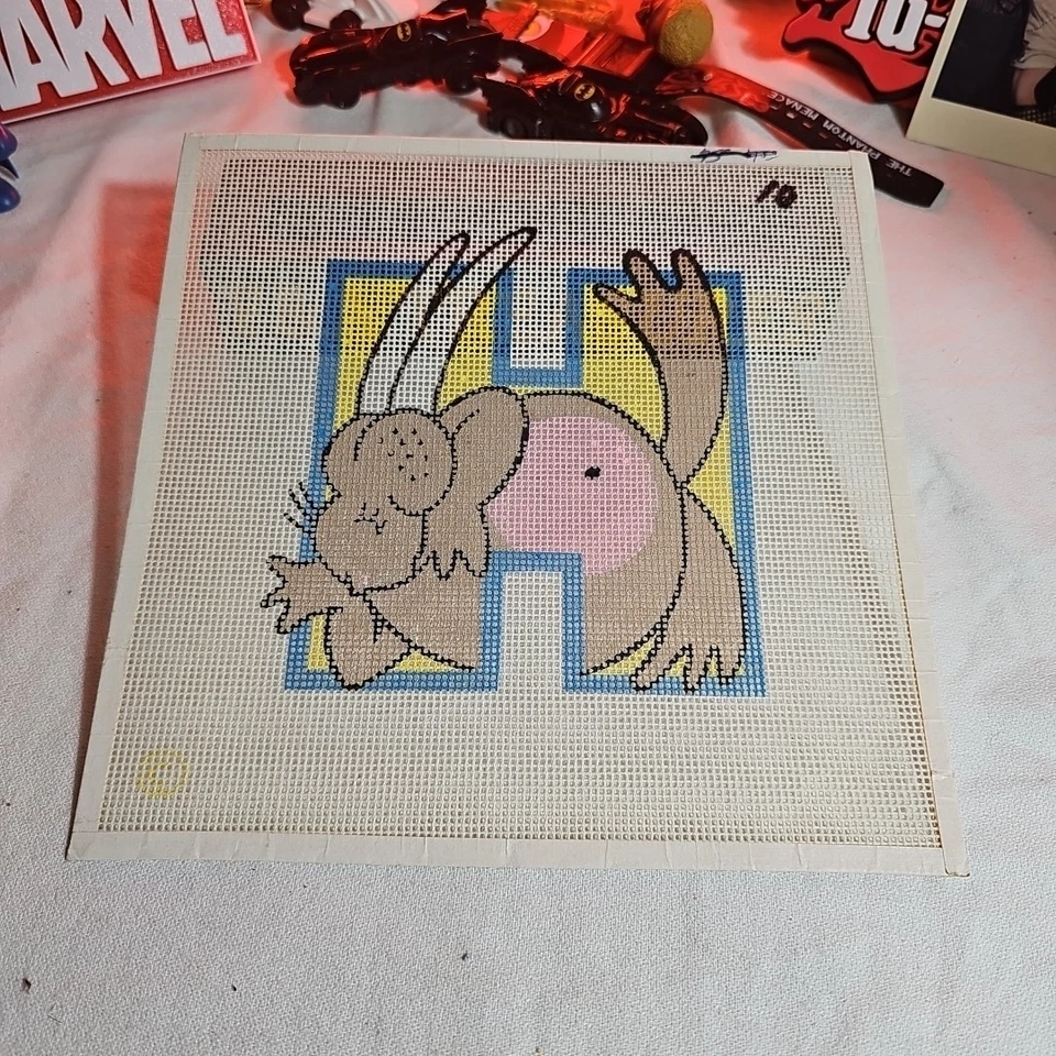 Vintage Needlepoint Canvas:  Childrens Theme Letter "H" - Image 1 of 1