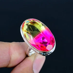 Multi Tourmaline Oval Gemstone Gift 925 Sterling Silver Adjustable Ring VJ 1201 - Picture 1 of 5