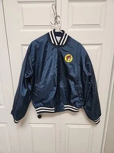 Vintage 90’s Birdie Navy Blue Satin Bomber Jacket with Buc-ee's Patch Small/Med - Picture 1 of 7