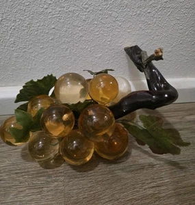 Vintage MCM große Bernstein Gelb Plexiglas Acryl Trauben Cluster Manzanita Holz - Bild 1 von 9