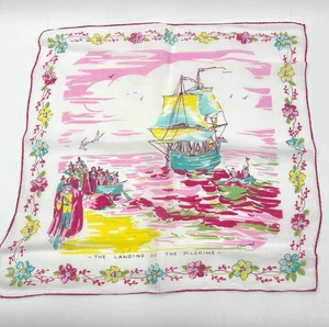 Pañuelo Burmel De Colección El Desembarco de los Peregrinos 14x14 Estampado Floral Borde - Imagen 1 de 5