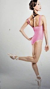 WEAR MOI POESIE adult tank dance Leotard w/stretch lace back girl Sz 10/12 rose - Picture 1 of 8