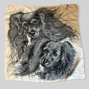Bufanda de seda modelo Depose de colección RARA Cocker hecha en Lyon Francia artística dinero antiguo - Imagen 1 de 11
