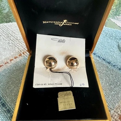 Vintage Wells 12K Gold Filled Clip-On Earrings – Chunky Round Dome Design - Image 1 of 4