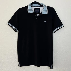 Marc Asher New York Black Blue Plaid Polo Shirt Short Sleeve Men's Size Medium - Picture 1 of 7