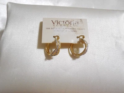 Brincos de argola Victoria Townsend ouro 18k/SS genuíno diamante acento WW299 US$ 130 - Imagem 1 de 4