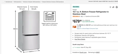 Refrigerador y congelador inferior Vissani 18,7 pies cúbicos MDBF18SS Foto 1 de 3