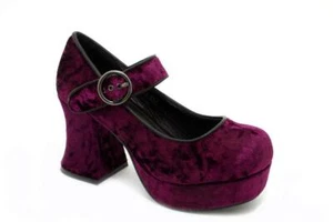 T.U.K. A9441L TUK Marley Platform Heel Mary Jane Burgundy Crushed Velvet - Imagen 1 de 6