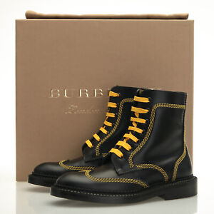 Burberry Bert Black Leather Yellow Stitching Mid High Boots - Women's 5.5 B