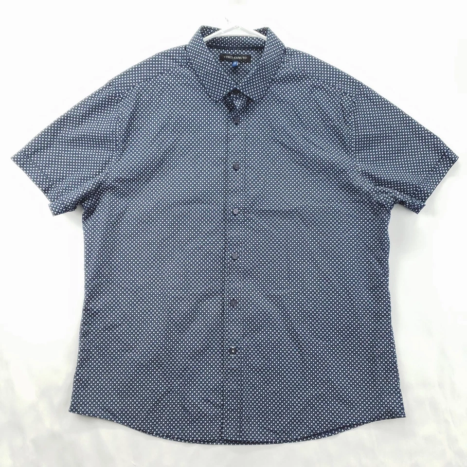 Vince Camuto Shirt Mens XL Blue White Geometric Short Sleeve Classic Button-Up - Image 1 of 4