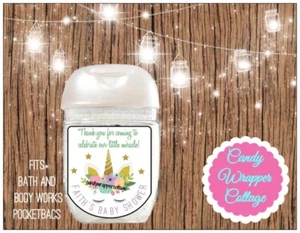 30 BABY SHOWER MAGICAL UNICORN SANITIZER GEL LABELS FOR FAVOR PERSONALIZED GIFT - Picture 1 of 1