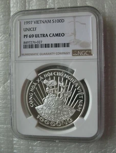 Vietnam 100 Dong 1997 Silver Proof Coin UNICEF Children of The World NGC PF69 - Picture 1 of 4