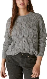 Lucky Brand Women’s Shine Cable Knit Crewneck Sweater, Heather Grey, Large - Picture 1 of 2