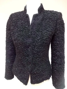 ARMANI COLLEZIONI BLACK BOUCLE  PRESS BUTTON DOWN BLAZER JACKET 6 - Picture 1 of 4