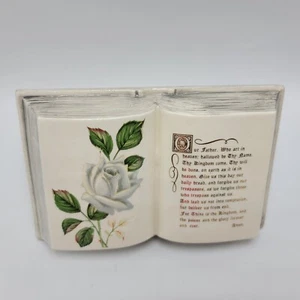 Vintage Holland Mold Lords Prayer Book Ceramic White Rose Table Decor 6" - Picture 1 of 6