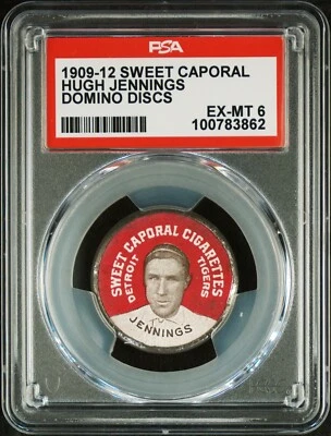 1909-12 Sweet Caporal Baseball Domino Discs Hugh Jennings Pin Coin PSA 6 EX-MT - Image 1 of 2