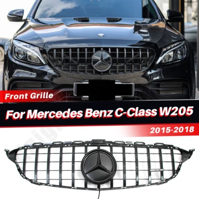 Rejilla de parachoques negra para Mercedes Benz Clase C W205 2015-2018 espejo emblema LED Foto 1 de 4