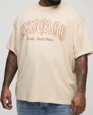 Men's Plus Oversized Chicago Print T-shirt in Sand by Boohoo in 3xl - 5xl - Image 1 of 3