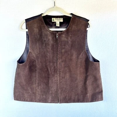 Chaleco de aterrizaje Marsh vintage para mujer grande pequeño cuero marrón cremallera profesor Y2K Foto 1 de 4