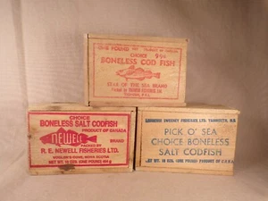 3 Antique Small Wood Box W/ Advertising Newell, PickOSea Star of the Sea Codfish - Picture 1 of 7