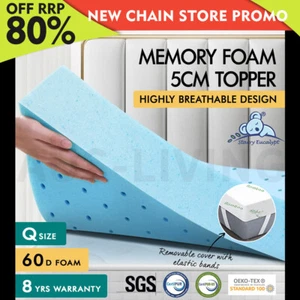 STARRY EUCALYPT Memory Foam Mattress Topper Ventilated Bamboo Cover 5cm Queen - Picture 1 of 12