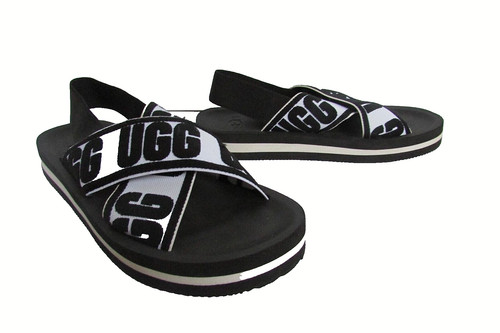 Sandali comfort piatti UGG firma bianco nero cinturini incrociati taglia 7