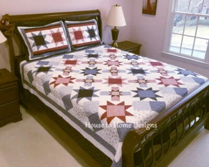 LIBERTY STAR 1pc Cal King QUILT : 100% COTTON PATCHWORK RED WHITE BLUE FARMHOUSE - Picture 1 of 5