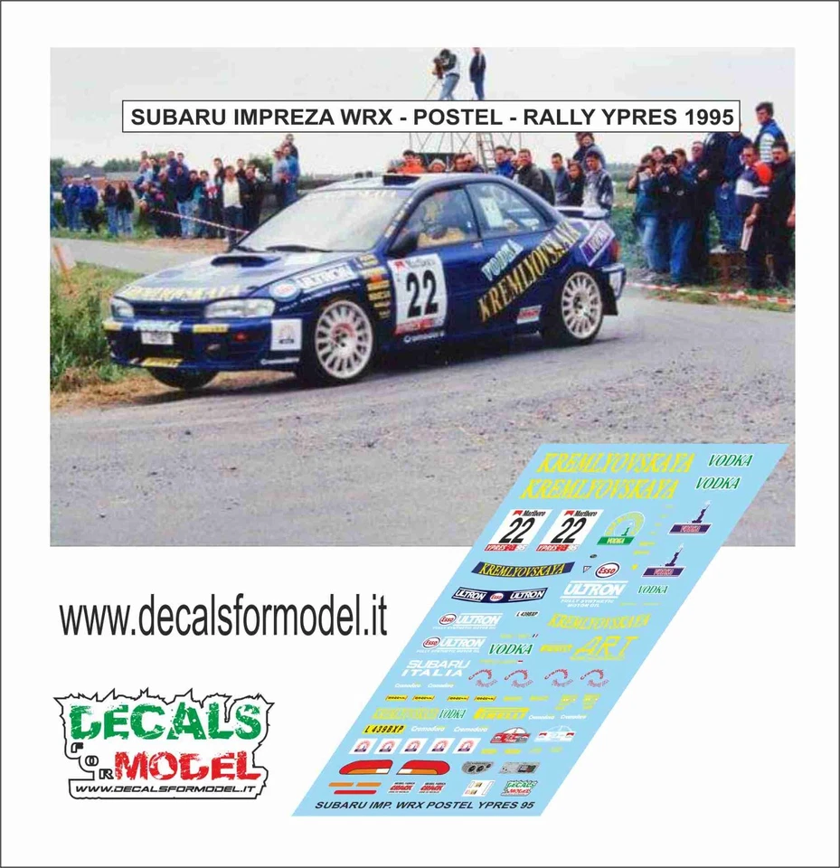 DECALS 1:43 SUBARU IMPREZA WRX POSTEL RALLY YPRES 1995 - Immagine 1 di 1